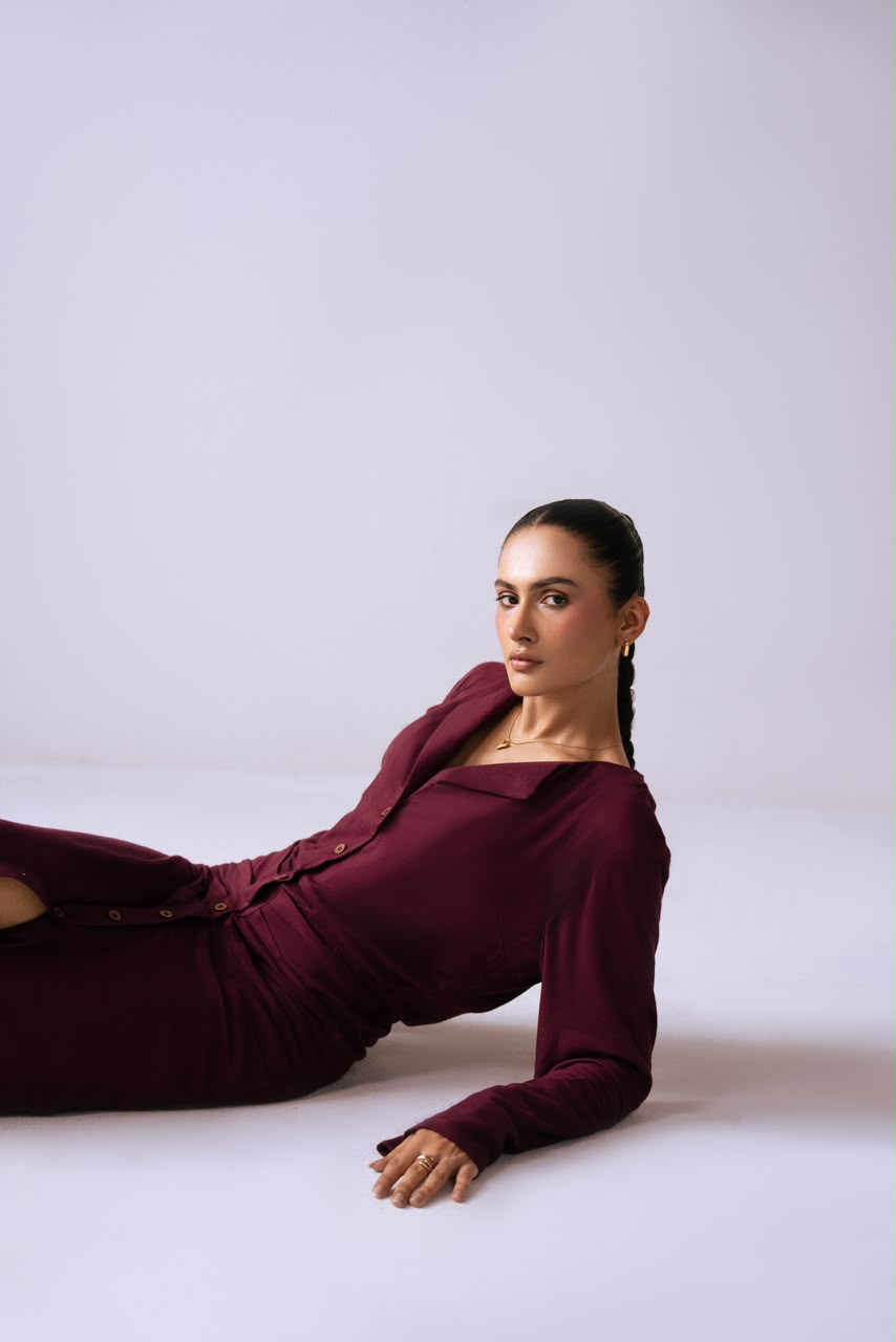 The After Hours Dress - reclined floor pose collar detail