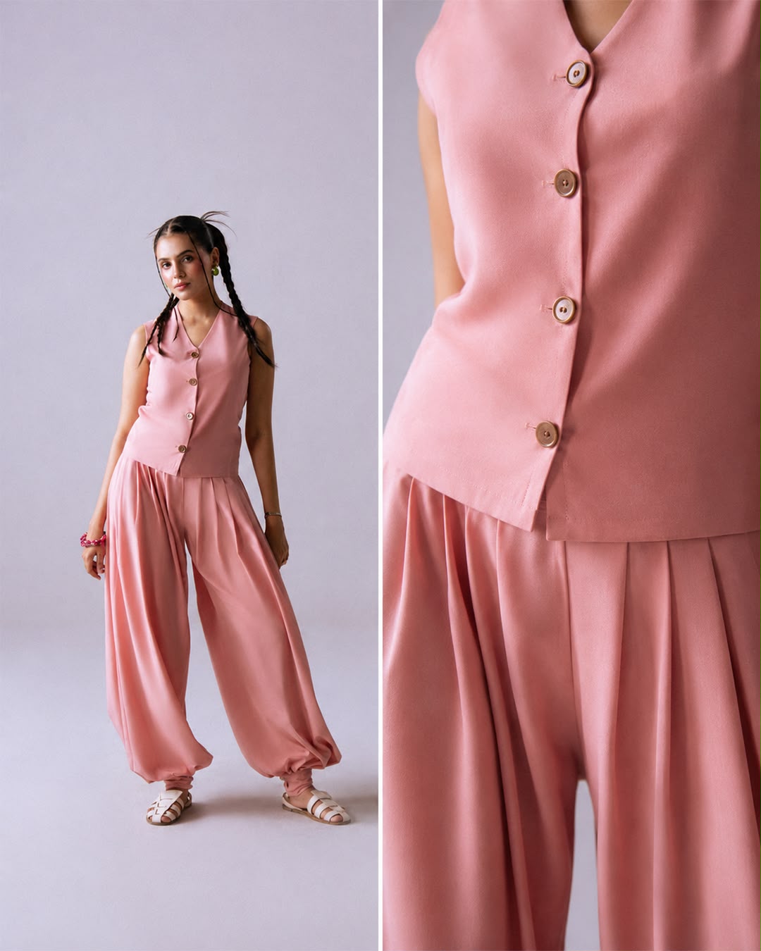 The Day Off Set – Pink Vest & Balloon Pants