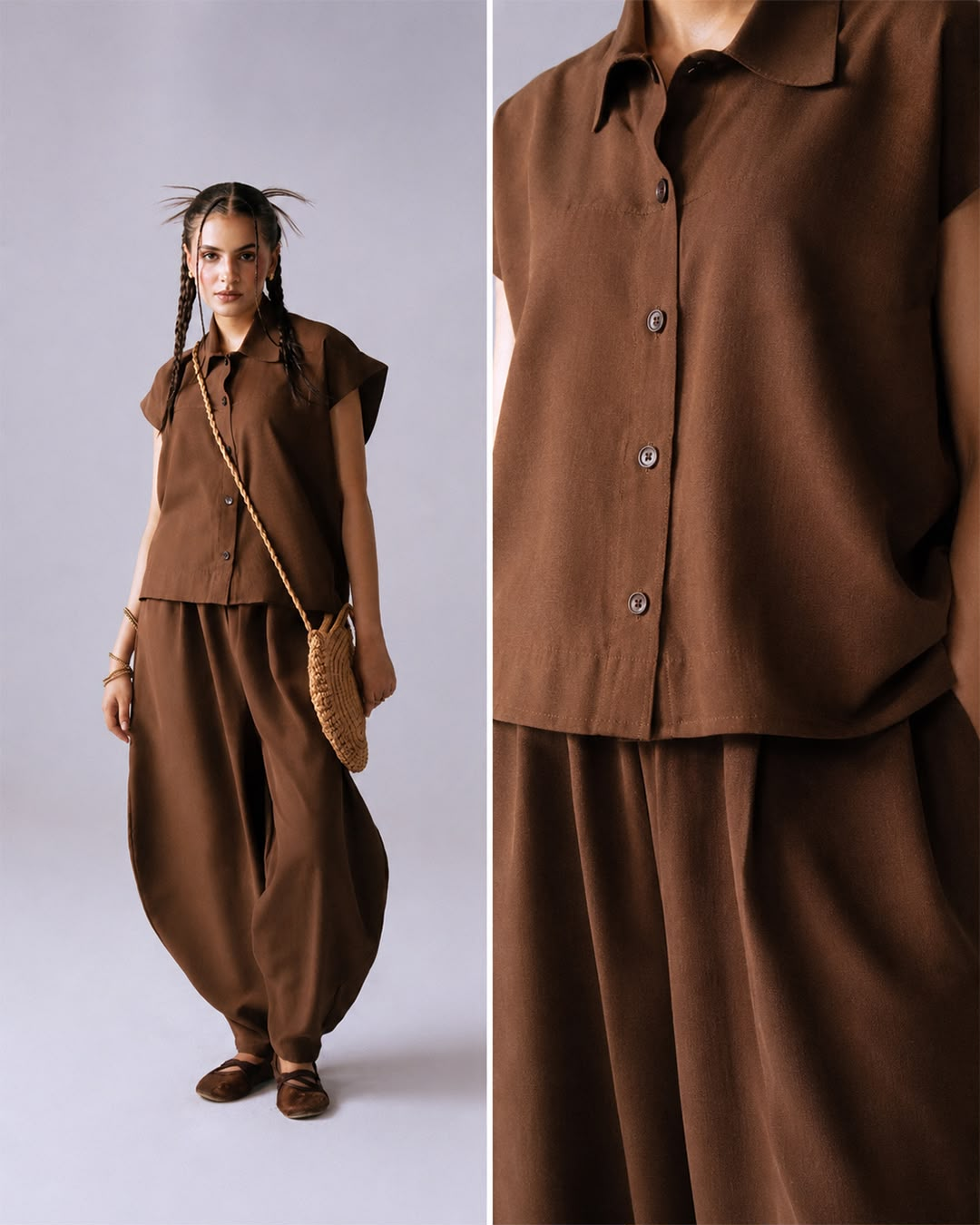 The Day Off Vest - button and stand collar detail