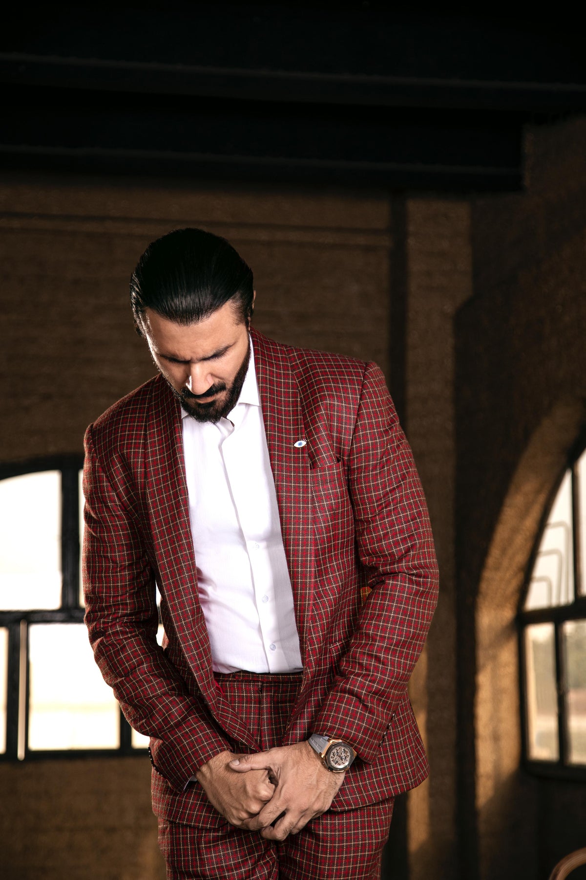Burgundy Windowpane Suit