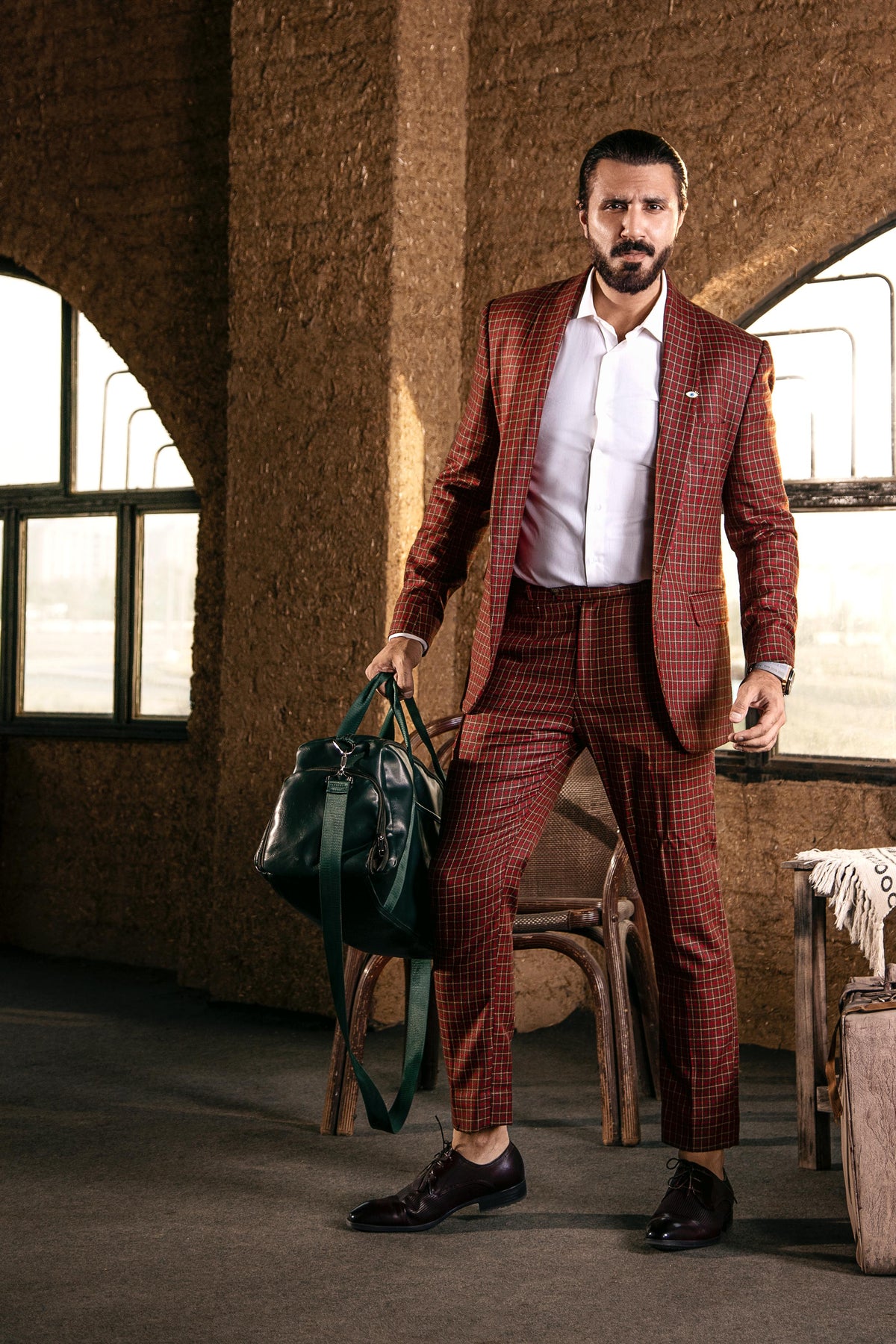Burgundy Windowpane Suit