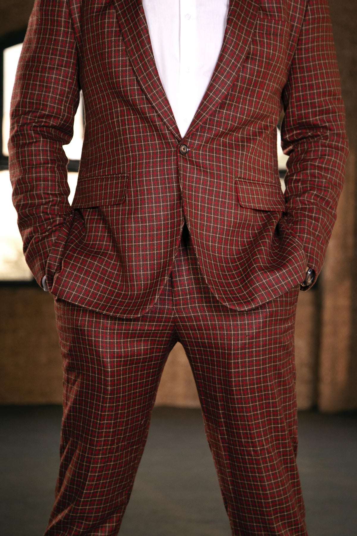 Burgundy Windowpane Suit