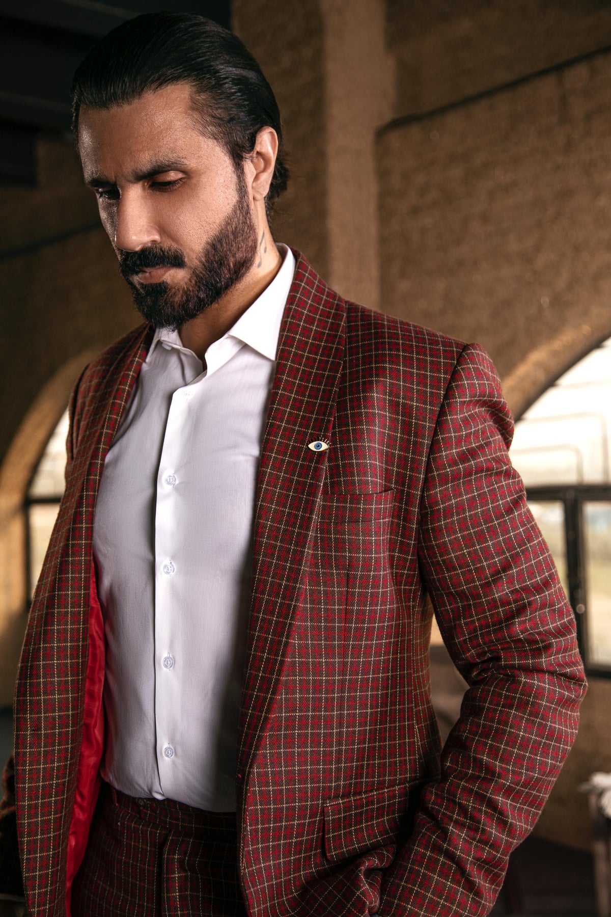 Burgundy Windowpane Suit