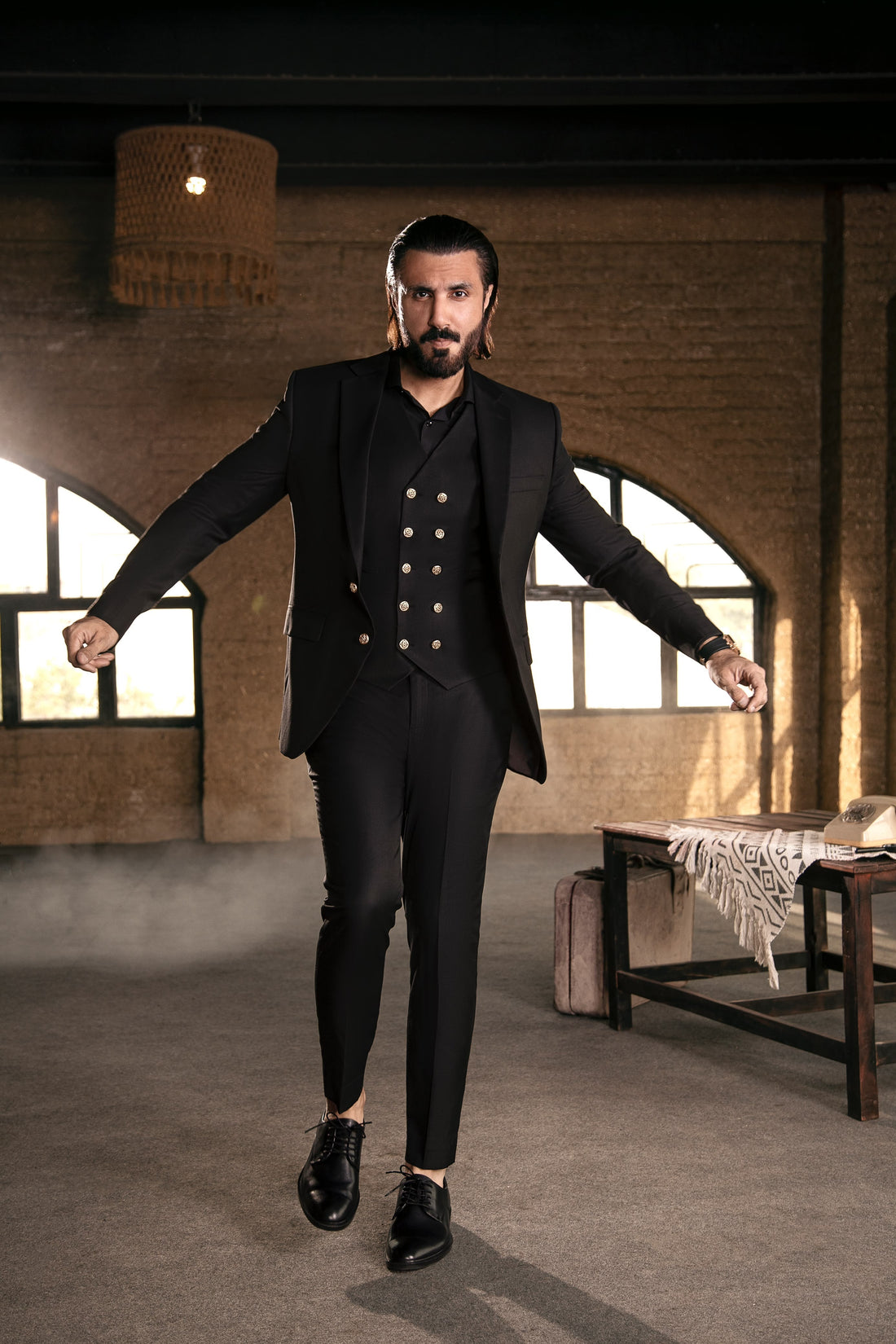 Classic Black Three-Piece Tailored Suit