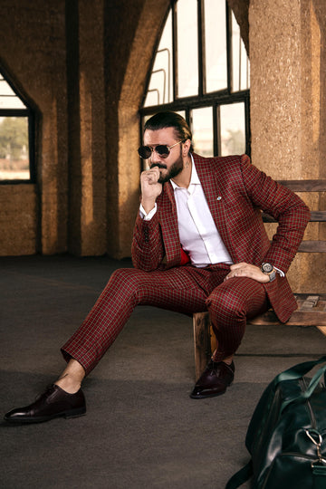 Burgundy Windowpane Suit