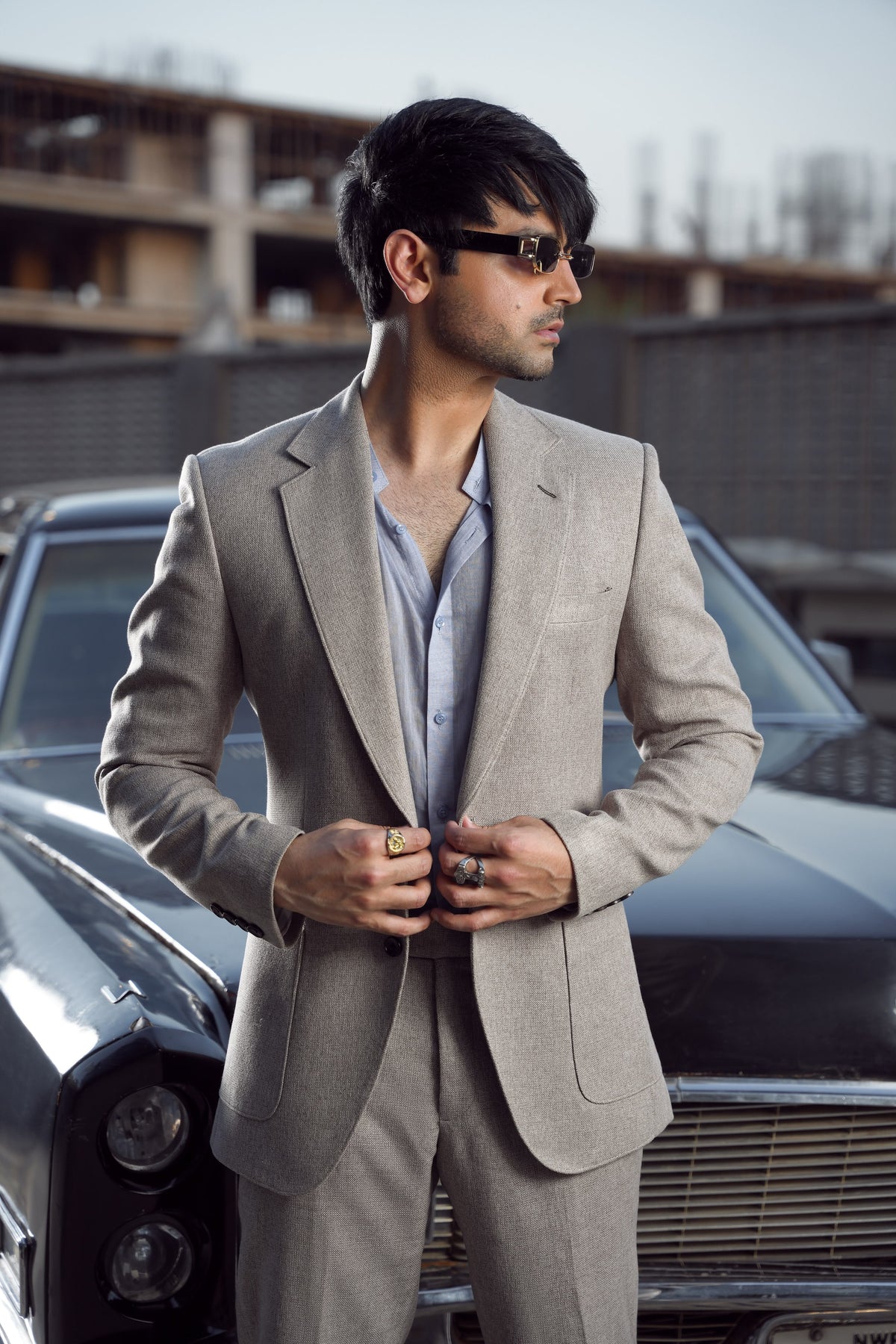 Stone Grey / Warm Taupe Textured Bespoke Suit