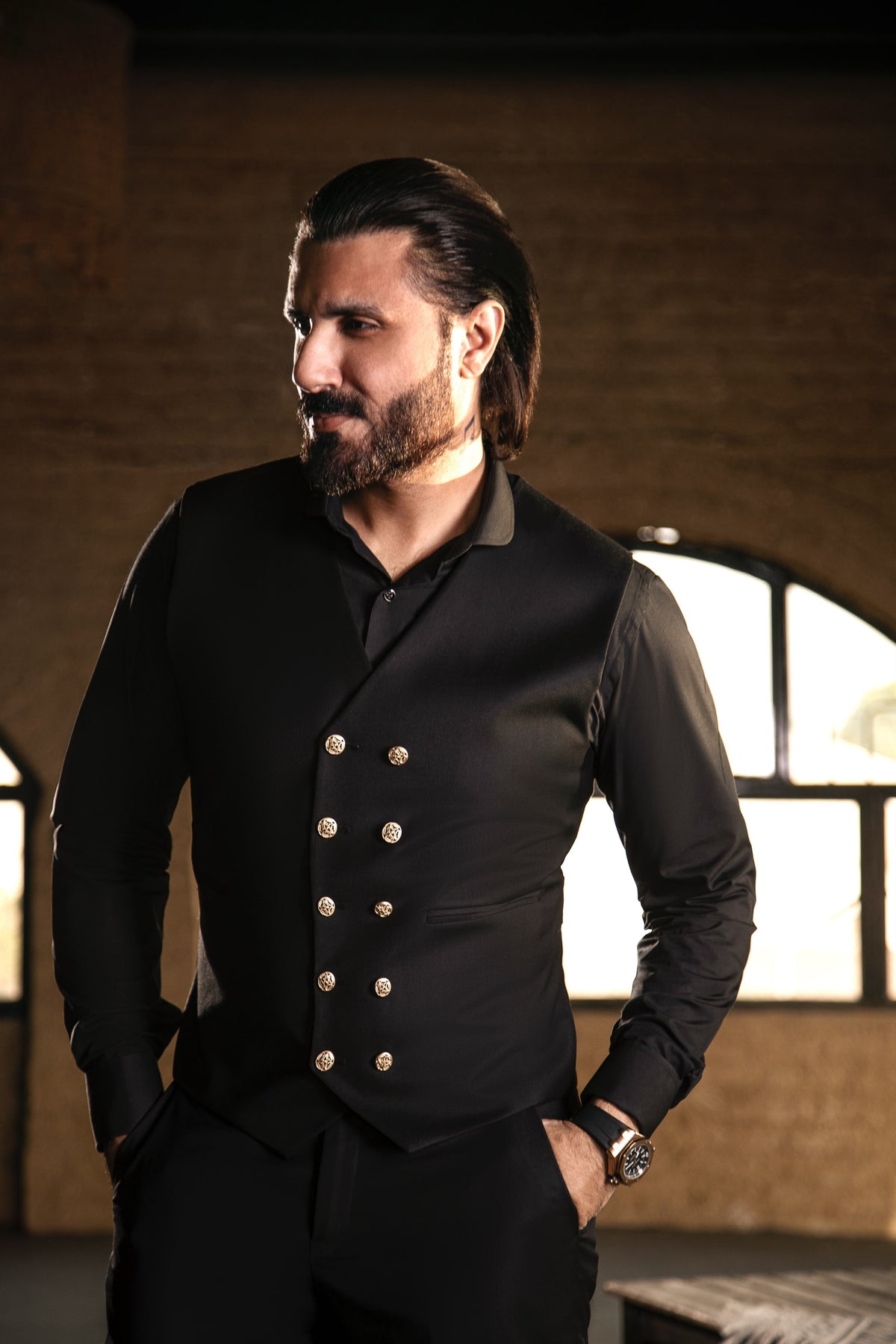 Classic Black Three-Piece Tailored Suit