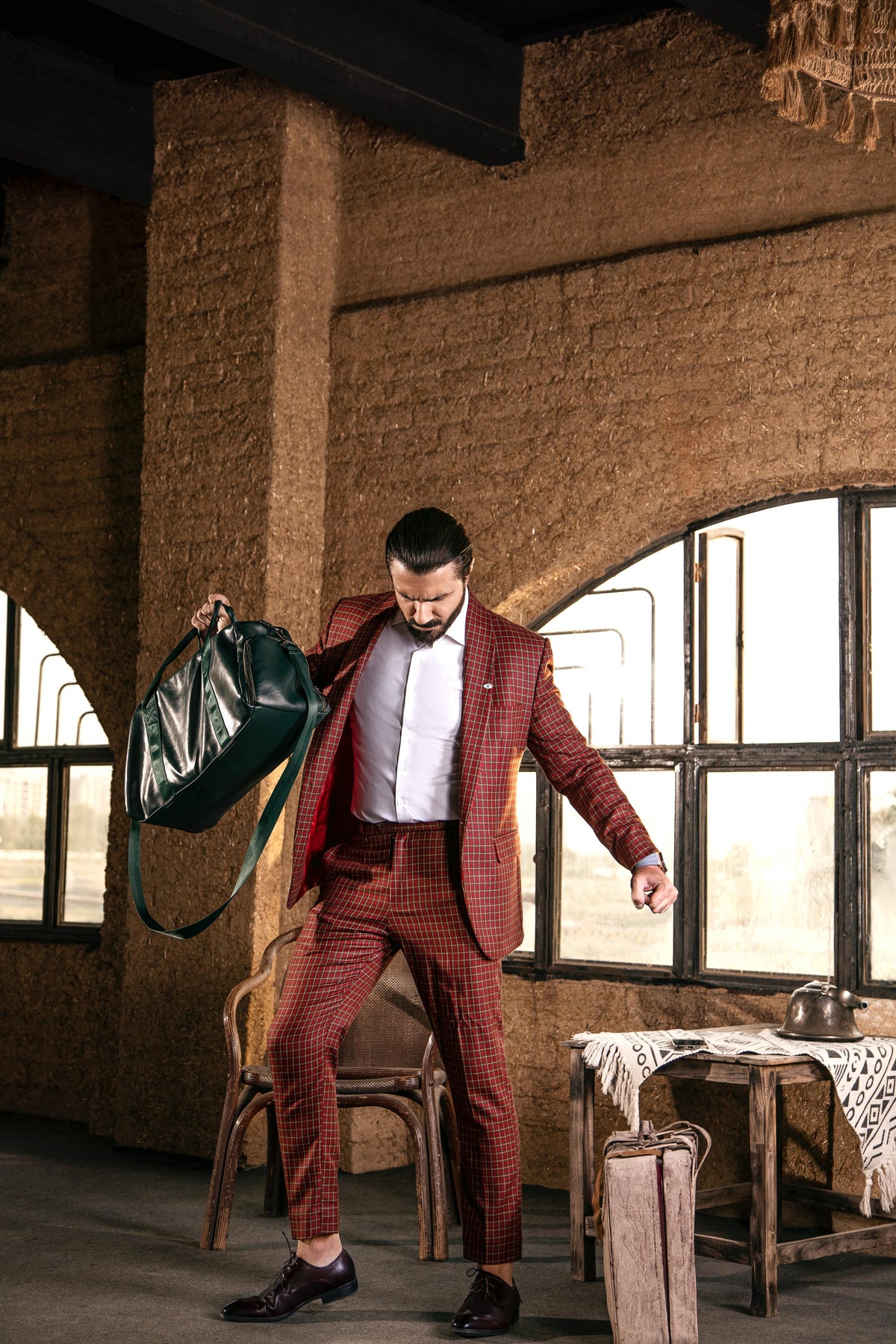 Burgundy Windowpane Suit